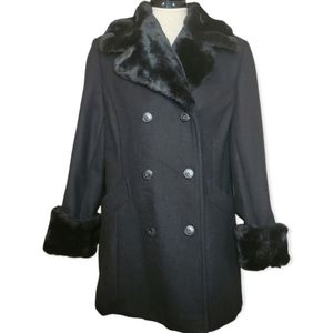 Carolina Colours Vintage Wool Blend Silk Lined Faux Fur Accented Coat, EUC, sz M